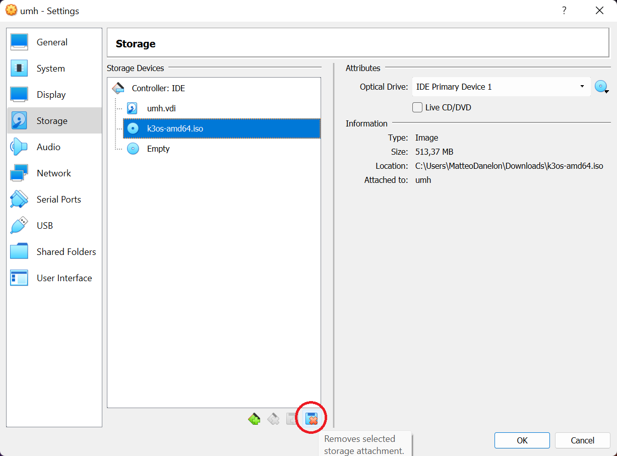 Local virtual machine installation using k3os