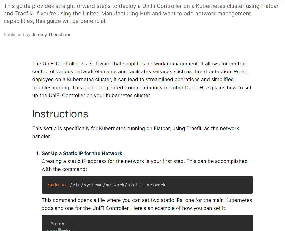 Setting Up a UniFi Controller on Kubernetes with Flatcar and Traefik